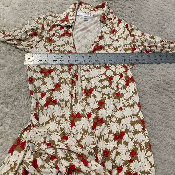 Diane Von Furstenberg Floral Wrap Midi Dress - Red and White - Picture 7 of 8